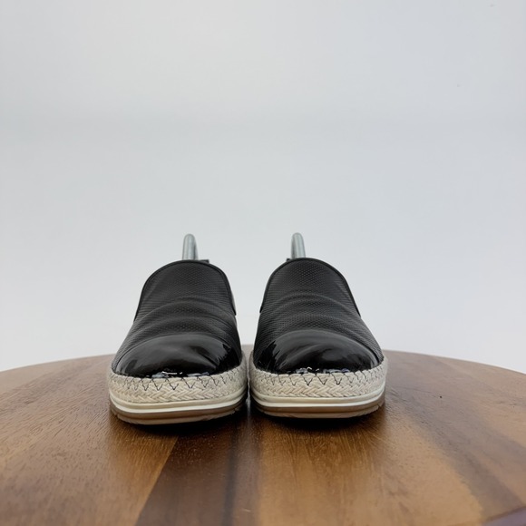 Womens Paul Green Black Leather Perforated Espadrille Cap Toe Loafers Size 8.5 M